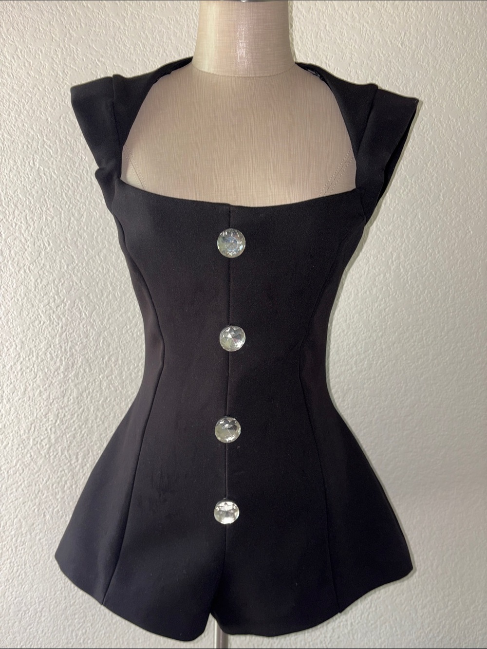 Zara Black Sculpted jumpsuit with Jewel Buttons